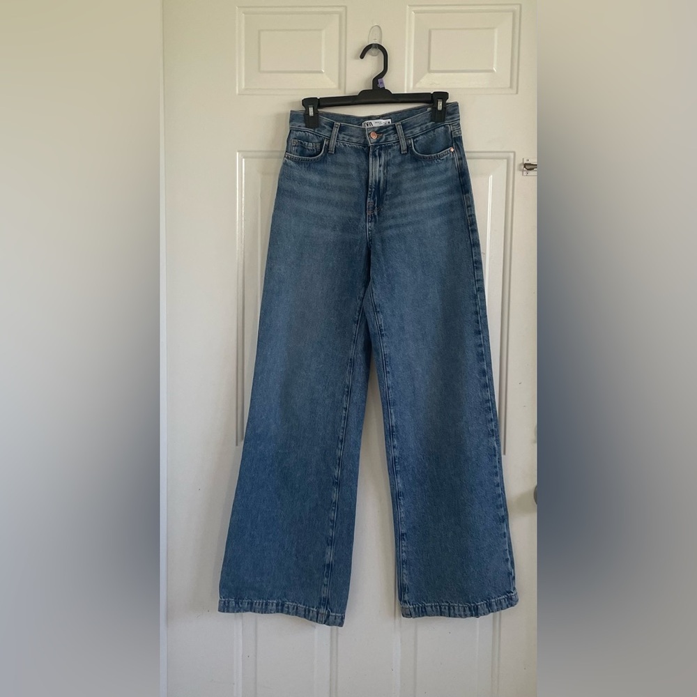 NWOT Zara Women’s Wide Leg High Rise Denim Pants Size 0